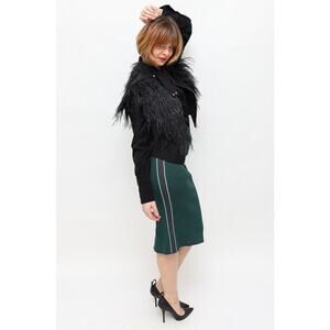 Scanlan Theodore Crepe Knit Green Pencil Skirt Side Striped Heavyweight Small